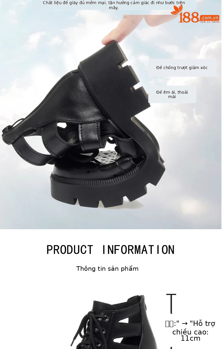 Boot Martin đục lỗ da thật cổ thấp gót thô đế dày — Màu be chi tiết 4