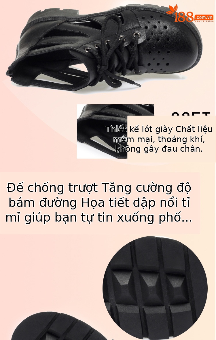 Boot Martin đục lỗ da thật cổ thấp gót thô đế dày — Màu be chi tiết 6