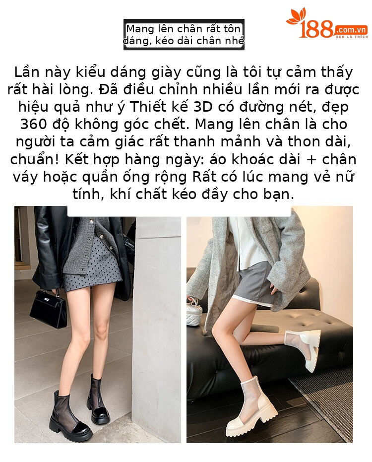 Boot ngắn nữ da thật vải lưới cao gót 6cm mùa hè phong cách Anh thoáng khí — Màu đen, Trắng be chi tiết 28