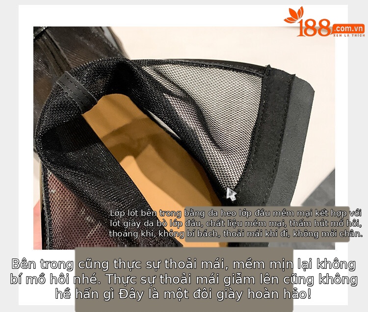 Boot ngắn nữ da thật vải lưới cao gót 6cm mùa hè phong cách Anh thoáng khí — Màu đen, Trắng be chi tiết 35