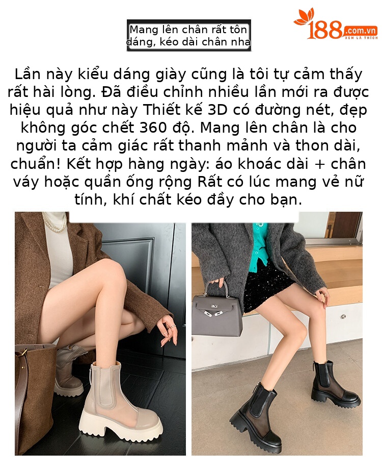 Boot ngắn nữ da bò mũi tròn đế dày thoáng khí khóa kéo sau — Màu đen, Màu mơ chi tiết 28