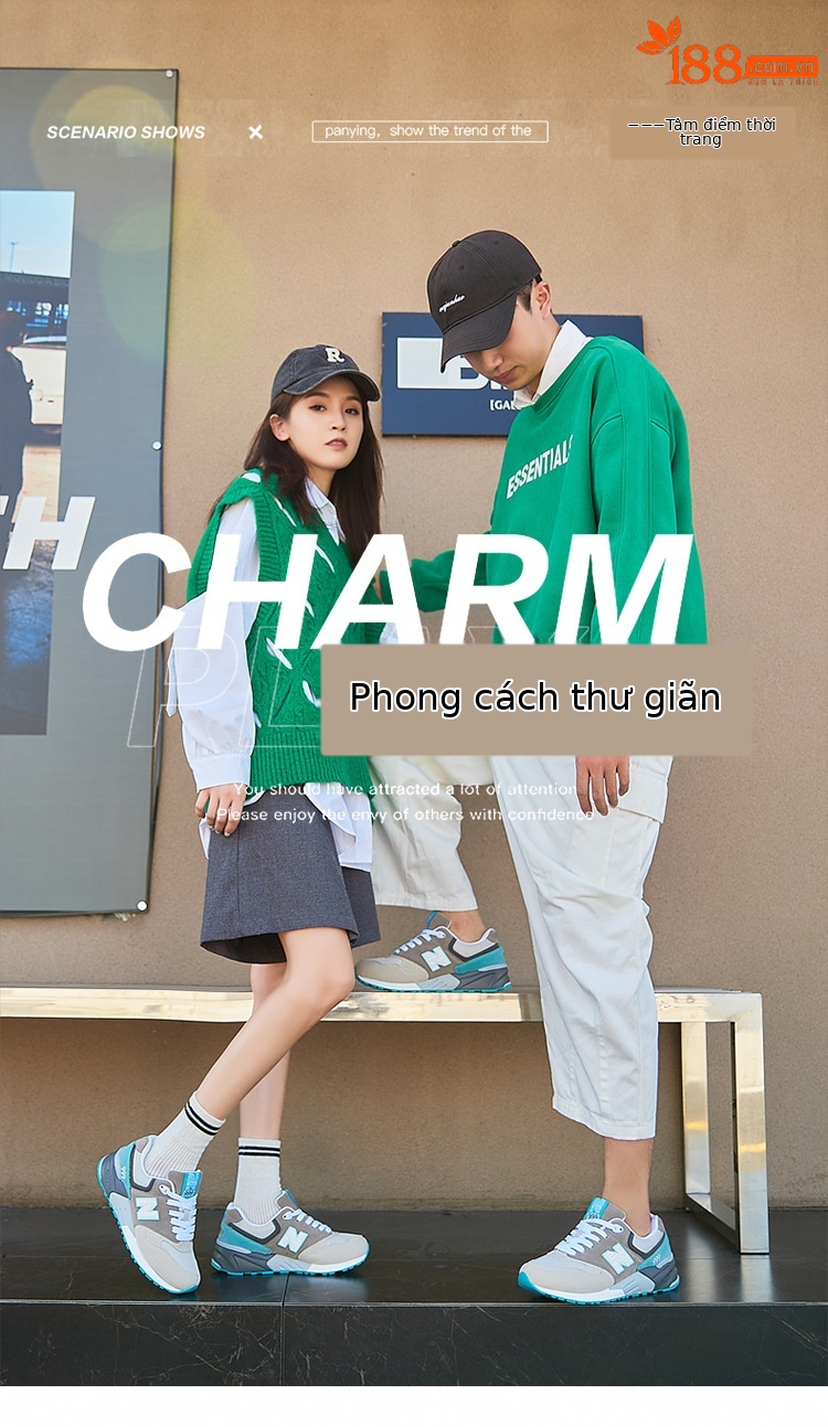 Giày sneaker nữ đế dày phong cách cổ điển, thoáng khí, phù hợp mùa hè — 999 hoa anh đào xanh chi tiết 2