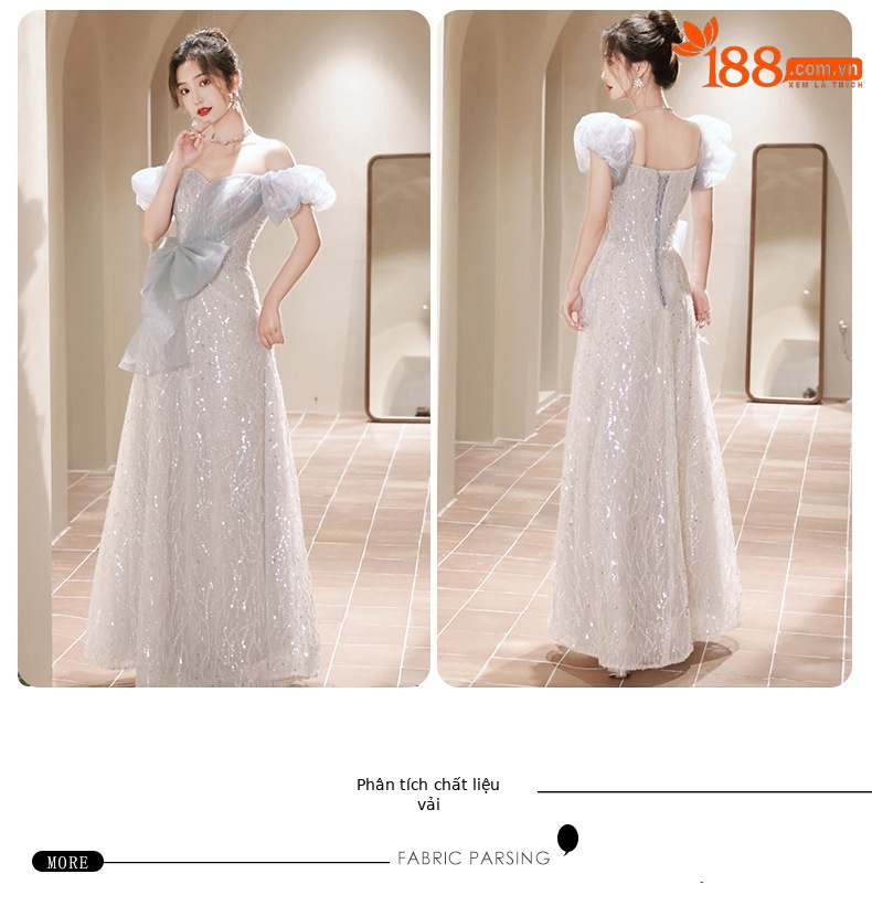 Đầm dạ hội cao cấp nữ thiết kế sang trọng, phù hợp sinh nhật, đám cưới, dẫn chương trình — Màu xanh lam chi tiết 5