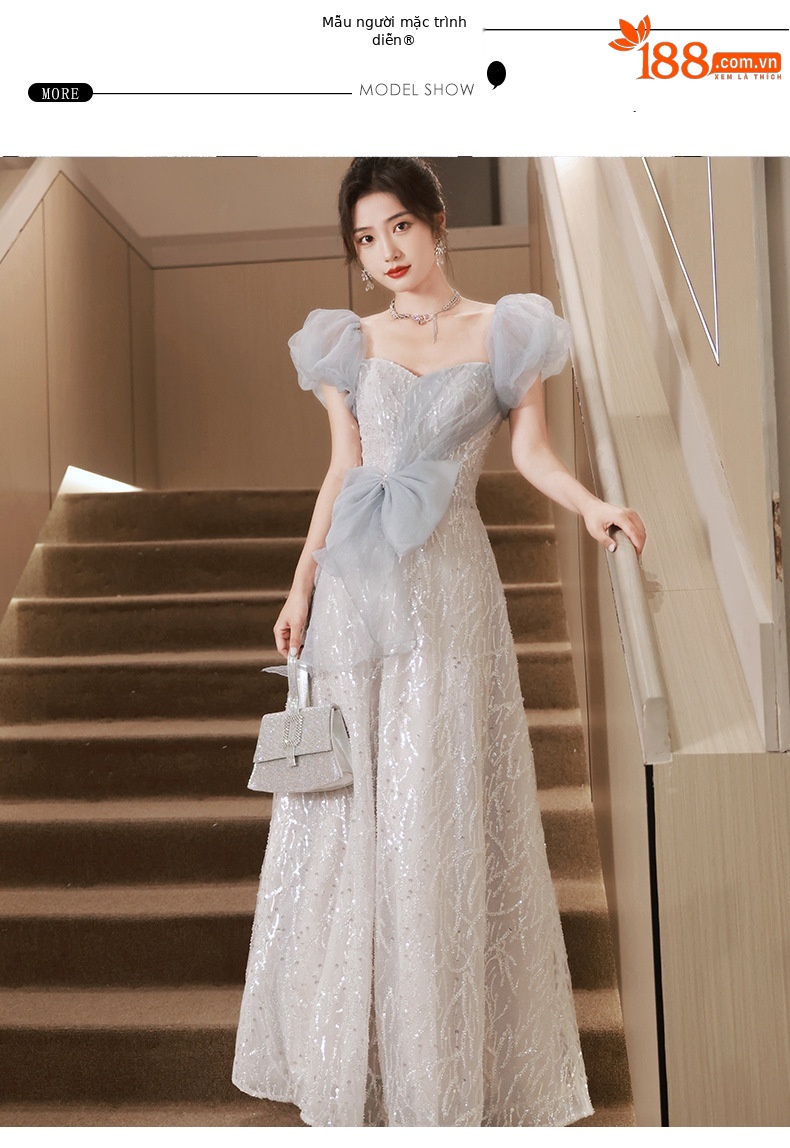 Đầm dạ hội cao cấp nữ thiết kế sang trọng, phù hợp sinh nhật, đám cưới, dẫn chương trình — Màu xanh lam chi tiết 7