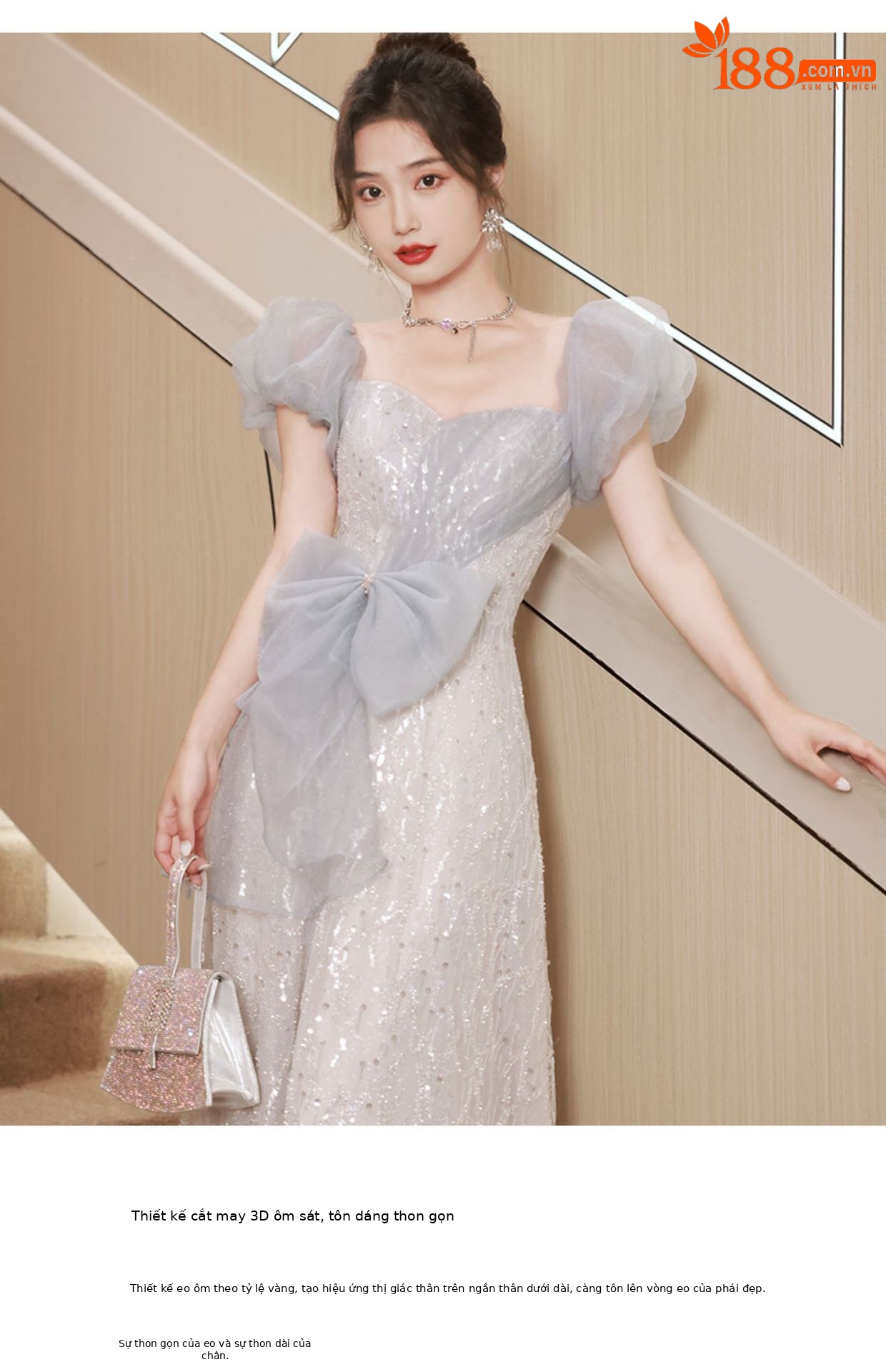 Đầm dạ hội cao cấp nữ thiết kế sang trọng, phù hợp sinh nhật, đám cưới, dẫn chương trình — Màu xanh lam chi tiết 9