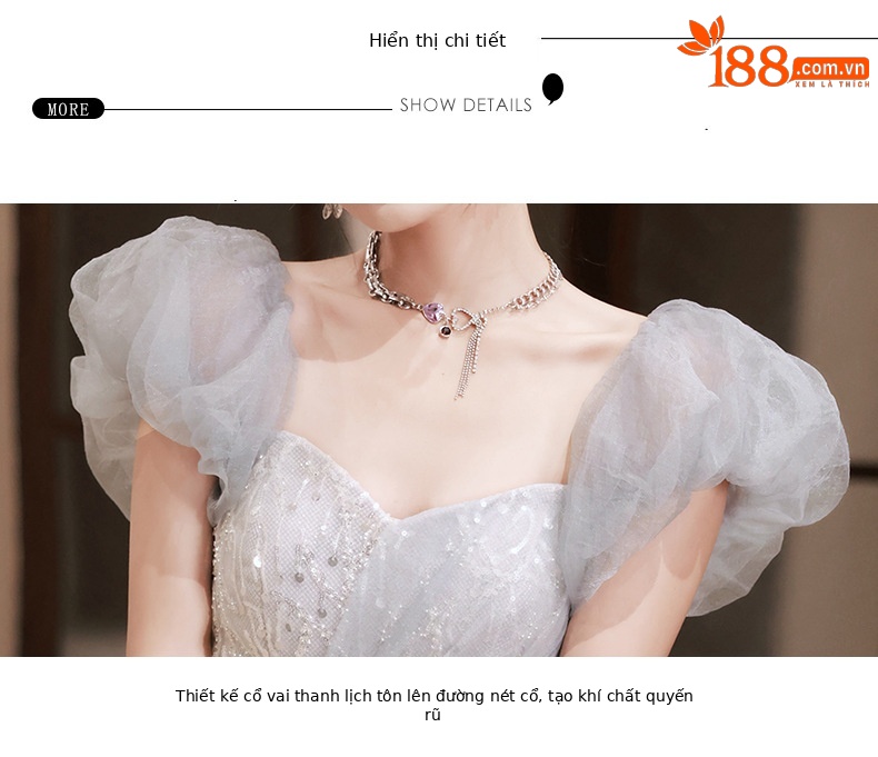 Đầm dạ hội cao cấp nữ thiết kế sang trọng, phù hợp sinh nhật, đám cưới, dẫn chương trình — Màu xanh lam chi tiết 15