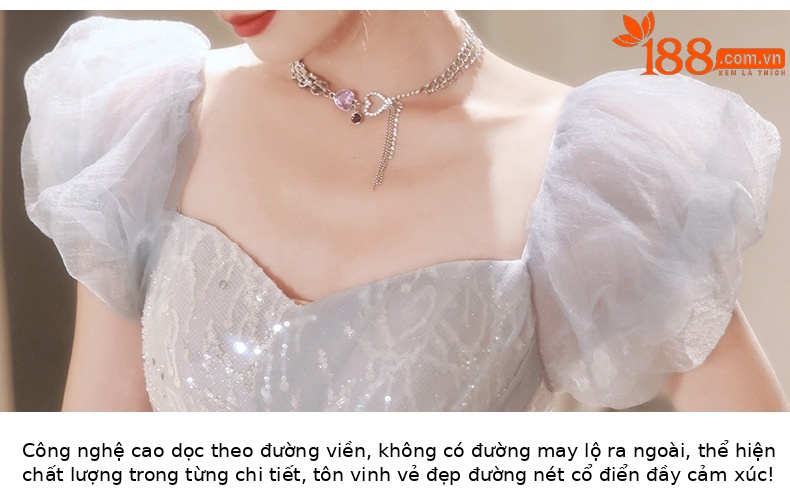 Đầm dạ hội cao cấp nữ thiết kế sang trọng, phù hợp sinh nhật, đám cưới, dẫn chương trình — Màu xanh lam chi tiết 16