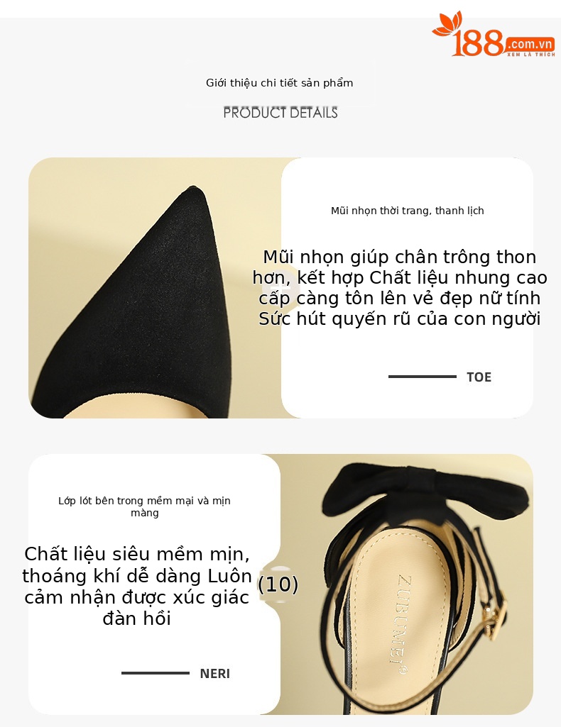 Giày cao gót nữ mũi nhọn đế xuồng gót nhọn mùa hè — Màu nâu chi tiết 2
