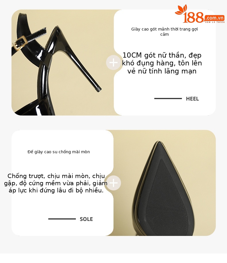 Sandal cao gót nữ mũi nhọn hở mũi, gót 8 cm, chất liệu nhũng đen — Nhung đen 8cm chi tiết 3