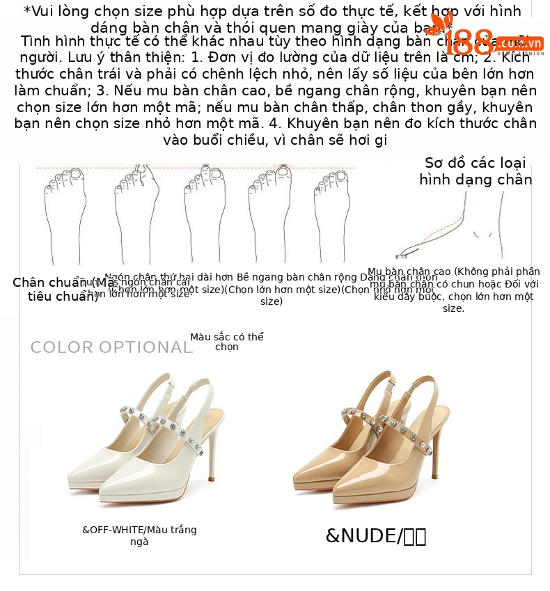 Sandal cao gót nữ mũi nhọn đính đá rhinestone, gót nhọn, quai cao, phong cách rỗng sau — Trắng be chi tiết 1