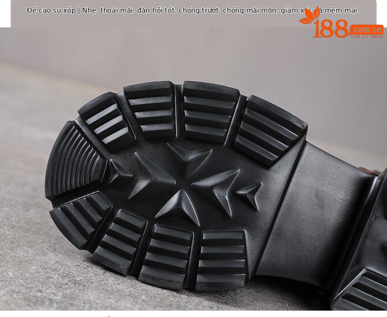 Boot Martin nữ da bò đế dày gót thô họa tiết hoa văn rỗng thoáng khí — Màu nâu chi tiết 7