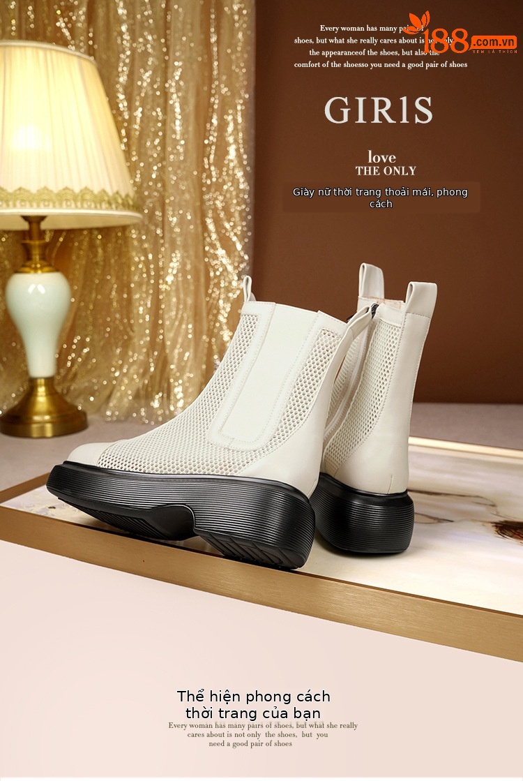 Boot lưới nữ cổ thấp thoáng khí mùa hè phong cách Martin — Màu đen chi tiết 1
