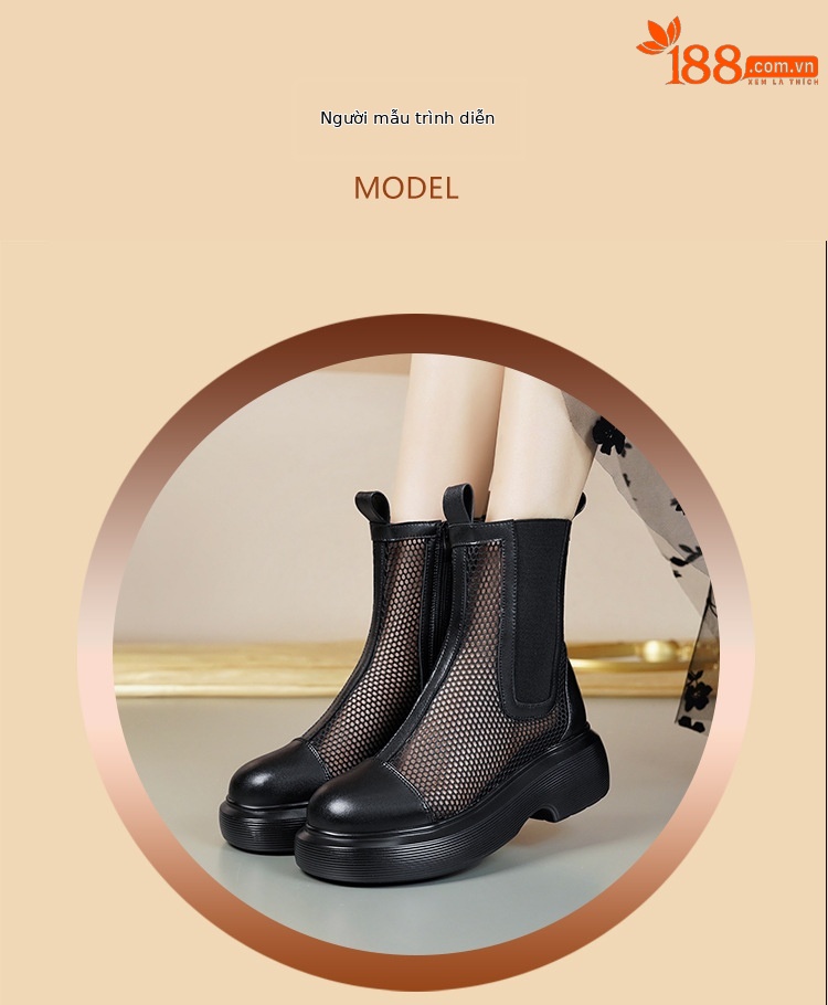 Boot lưới nữ cổ thấp thoáng khí mùa hè phong cách Martin — Màu đen chi tiết 7