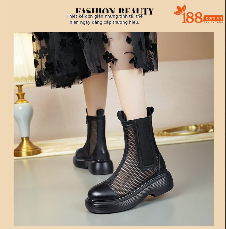 Boot lưới nữ cổ thấp thoáng khí mùa hè phong cách Martin — Màu đen chi tiết 10