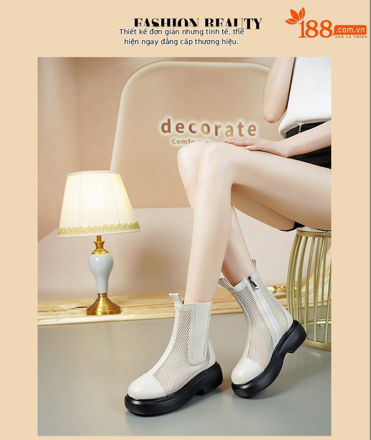 Boot lưới nữ cổ thấp thoáng khí mùa hè phong cách Martin — Màu đen chi tiết 15