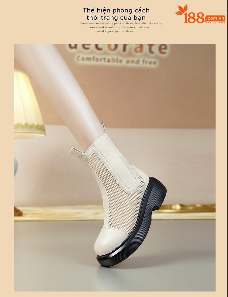 Boot lưới nữ cổ thấp thoáng khí mùa hè phong cách Martin — Màu đen chi tiết 16