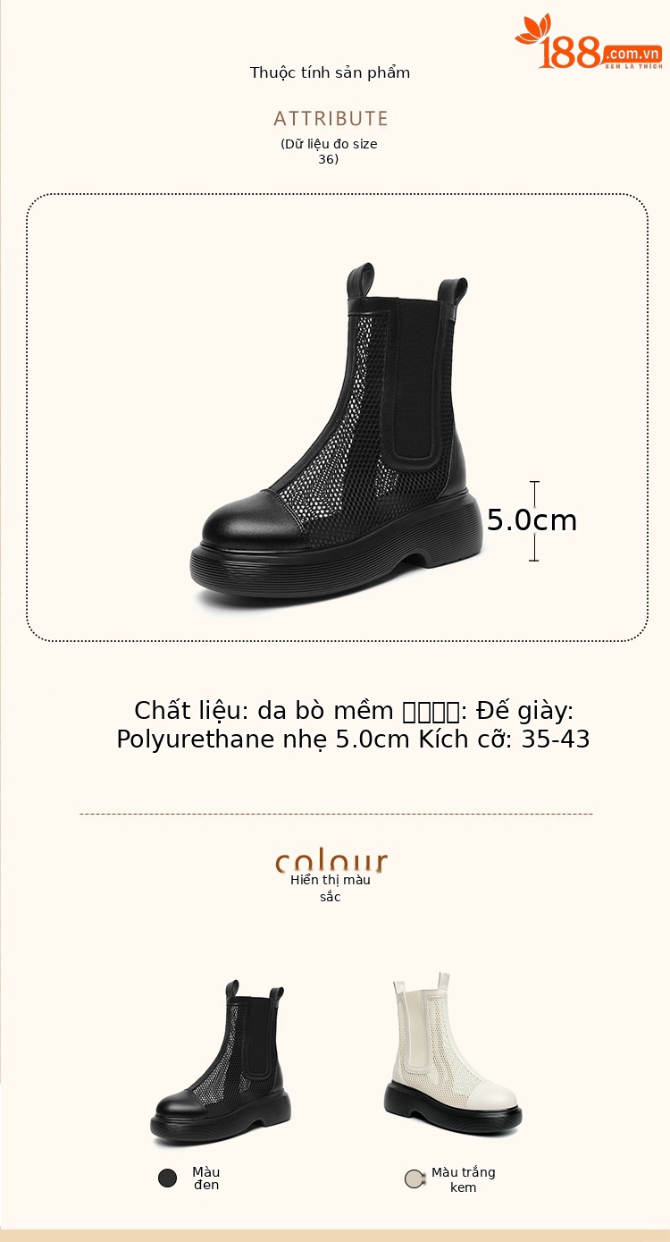 Boot lưới nữ cổ thấp thoáng khí mùa hè phong cách Martin — Màu đen chi tiết 3