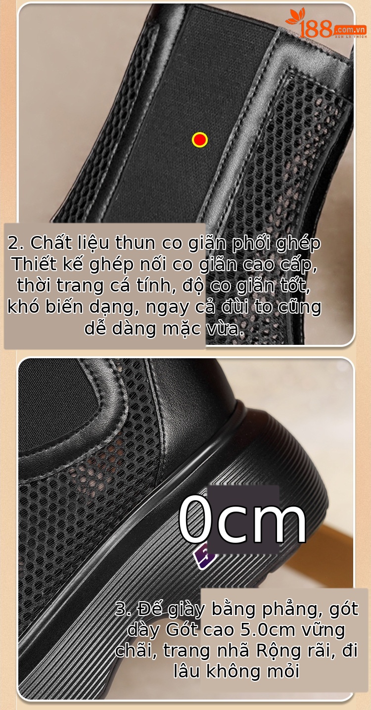 Boot lưới nữ cổ thấp thoáng khí mùa hè phong cách Martin — Màu đen chi tiết 5