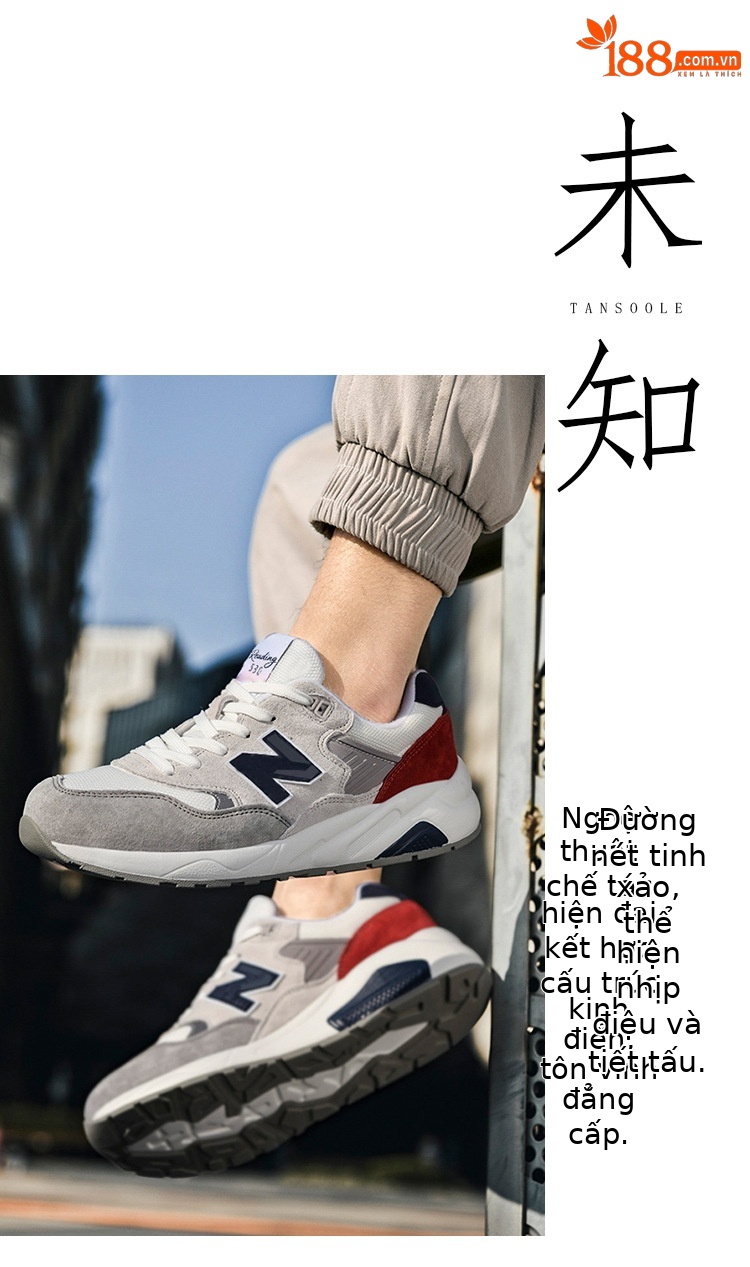 Giày sneaker nam da thật cổ điển NB580 đế dày — p 580m màu trắng chi tiết 6