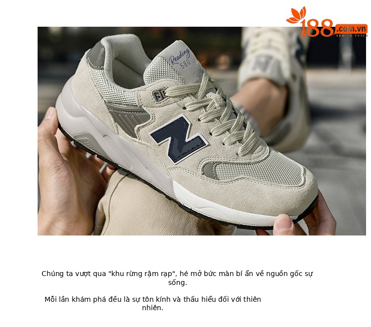Giày sneaker nam da thật cổ điển NB580 đế dày — p 580m màu trắng chi tiết 7