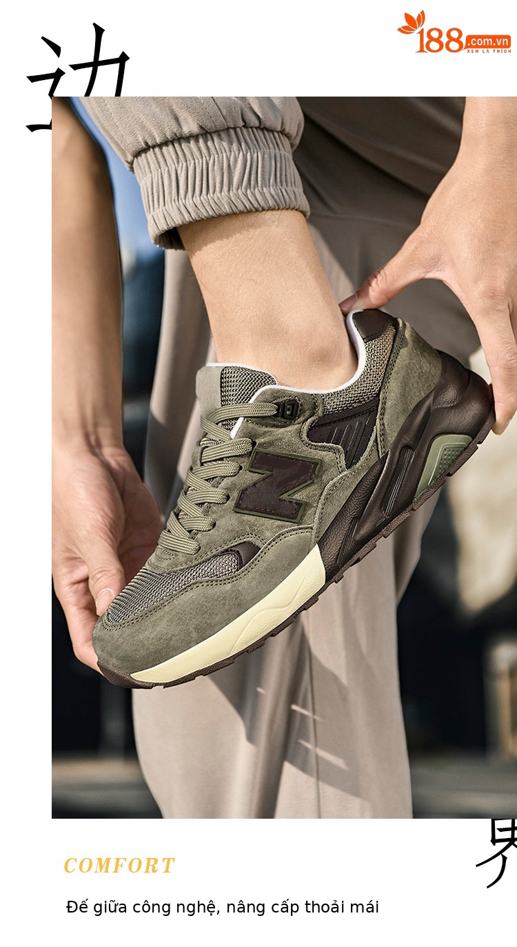 Giày sneaker nam da thật cổ điển NB580 đế dày — p 580m màu trắng chi tiết 8