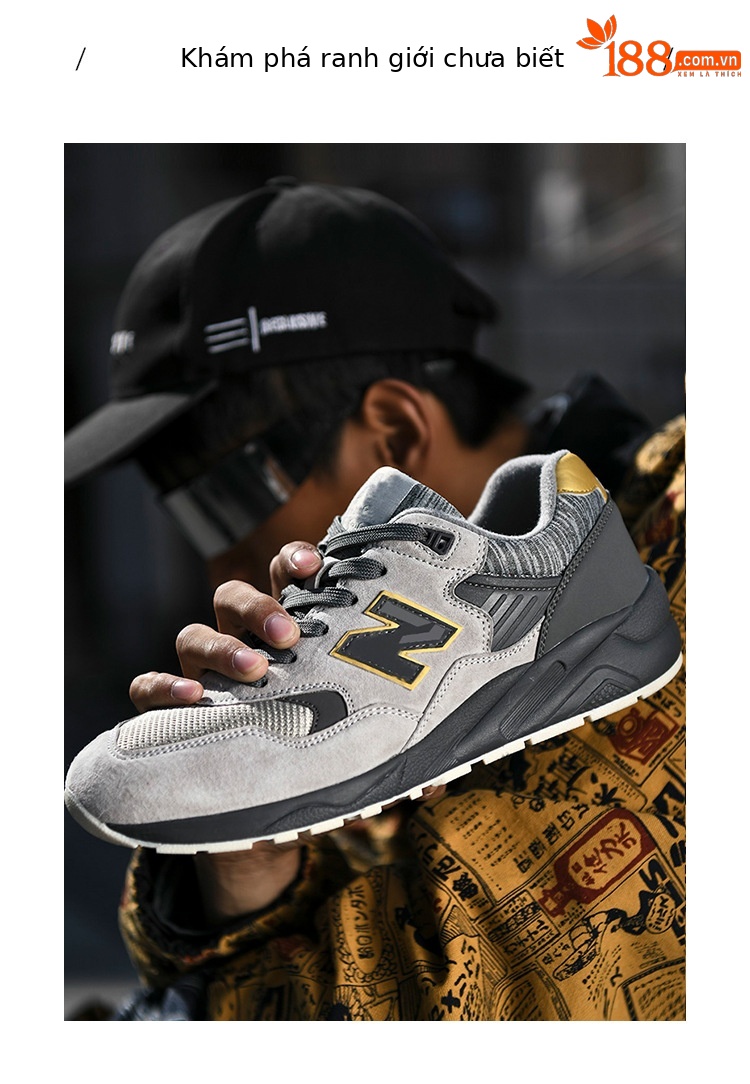 Giày sneaker nam da thật cổ điển NB580 đế dày — p 580m màu trắng chi tiết 13