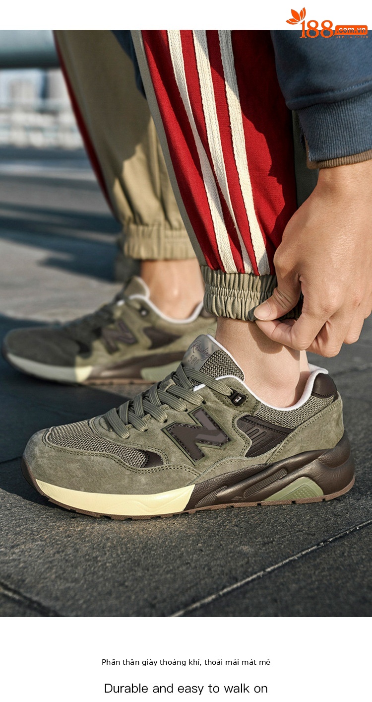 Giày sneaker nam da thật cổ điển NB580 đế dày — p 580m màu trắng chi tiết 14