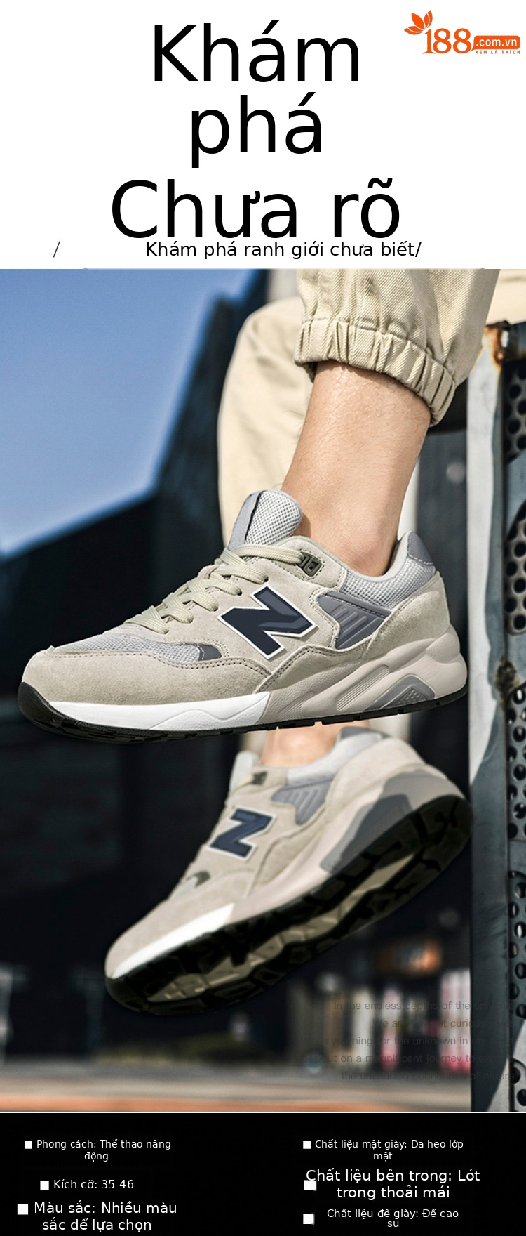 Giày sneaker nam da thật cổ điển NB580 đế dày — p 580m màu trắng chi tiết 3