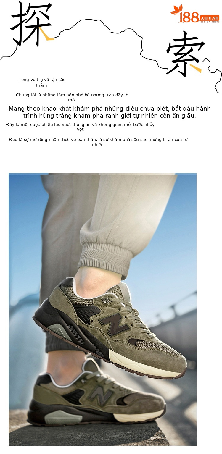 Giày sneaker nam da thật cổ điển NB580 đế dày — p 580m màu trắng chi tiết 5