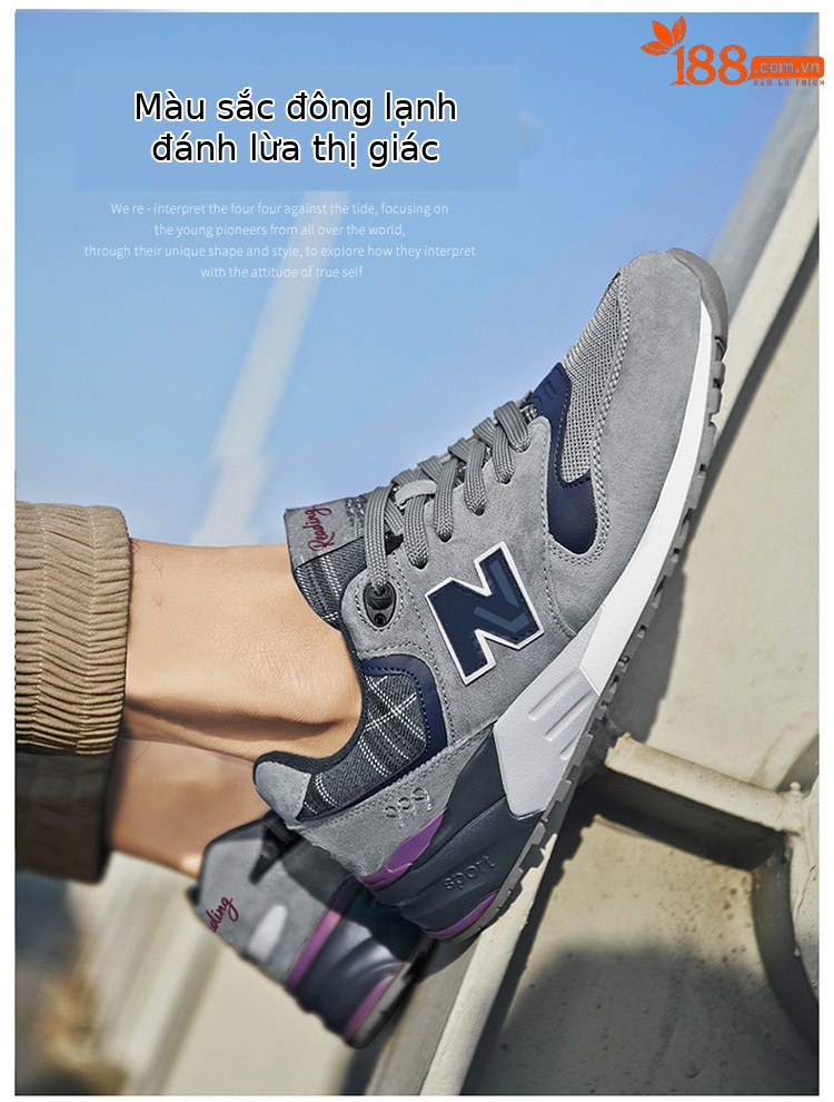 Giày thể thao da nữ chạy bộ phong cách mới mẻ thoáng mát — Đỏ xám p999 chi tiết 10