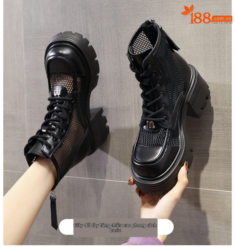 Boot martin nữ đục lỗ đế dày gót thô ML5988-1 — Màu be, Màu đen chi tiết 1