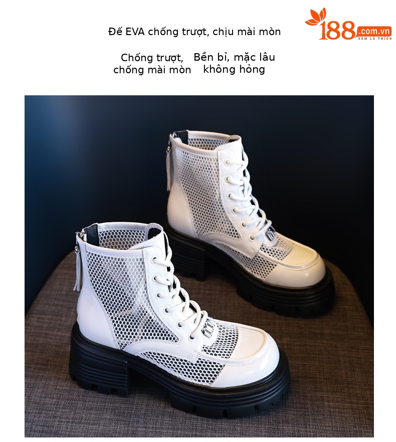 Boot martin nữ đục lỗ đế dày gót thô ML5988-1 — Màu be, Màu đen chi tiết 7