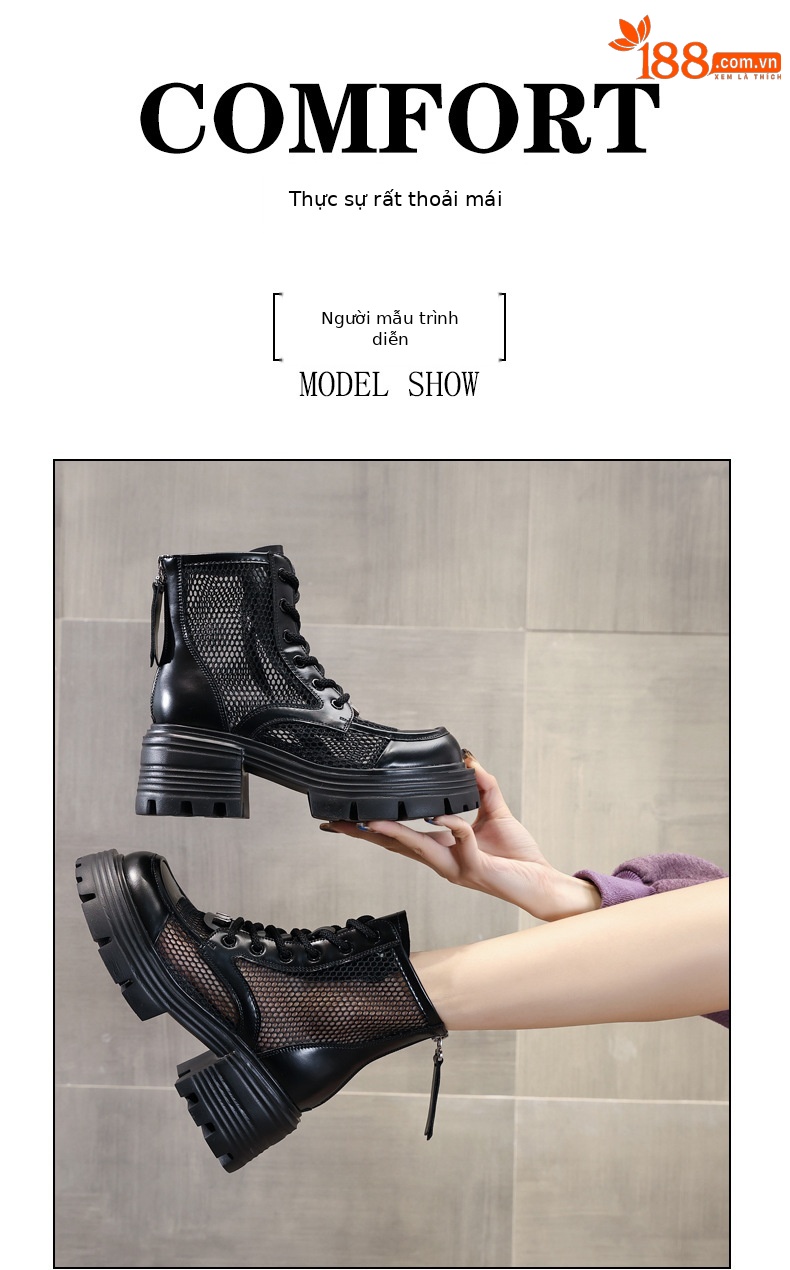 Boot martin nữ đục lỗ đế dày gót thô ML5988-1 — Màu be, Màu đen chi tiết 8