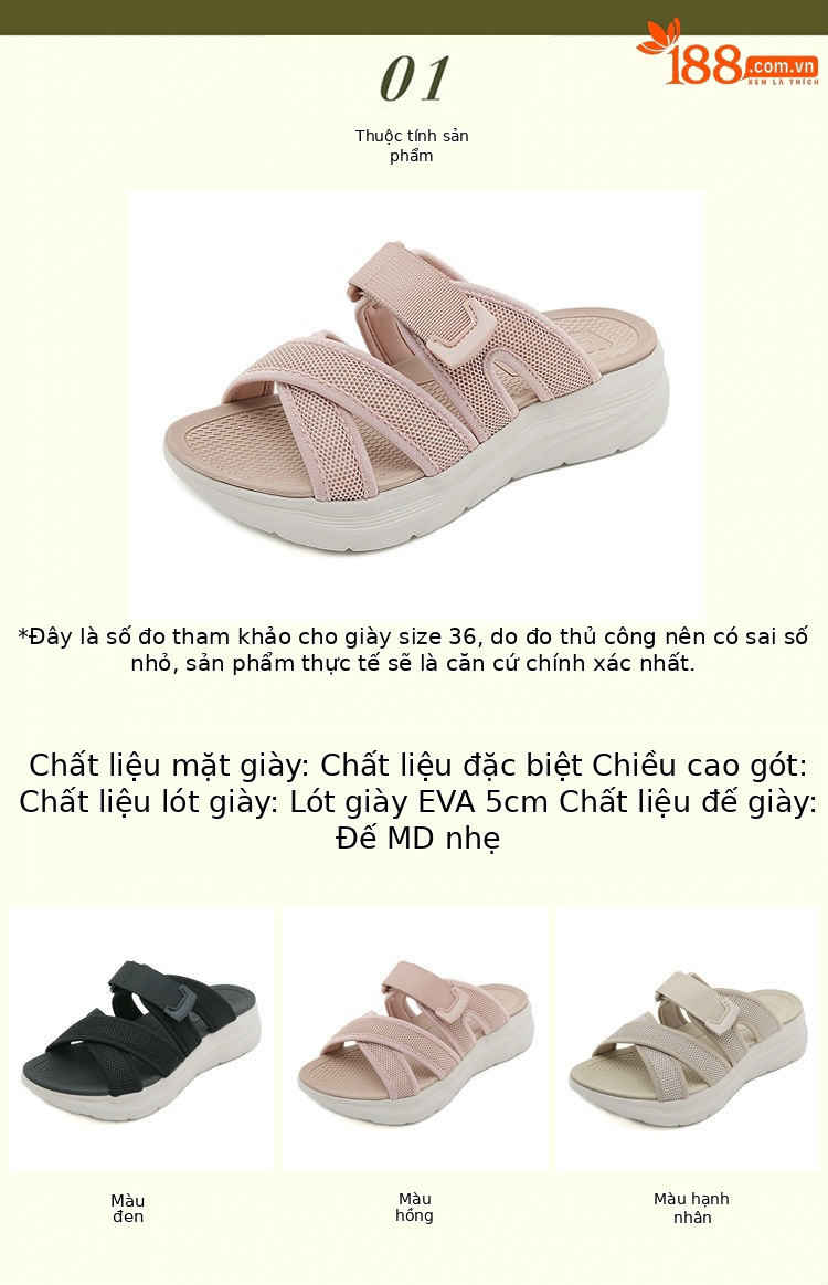 Dép sandal nữ quai chữ V đế dày thể thao co giãn size lớn — Màu đen, Màu hồng, Màu mơ chi tiết 1