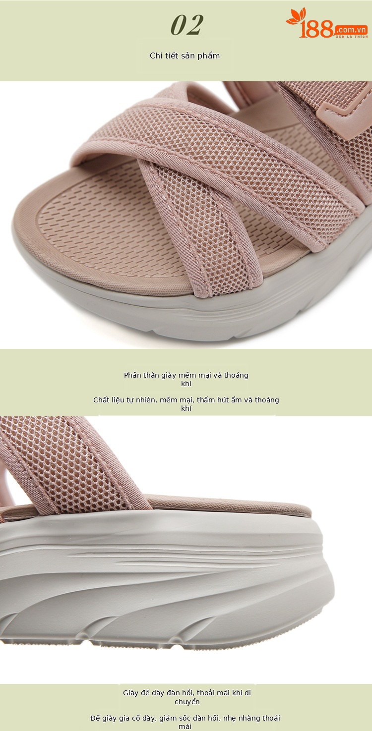 Dép sandal nữ quai chữ V đế dày thể thao co giãn size lớn — Màu đen, Màu hồng, Màu mơ chi tiết 2