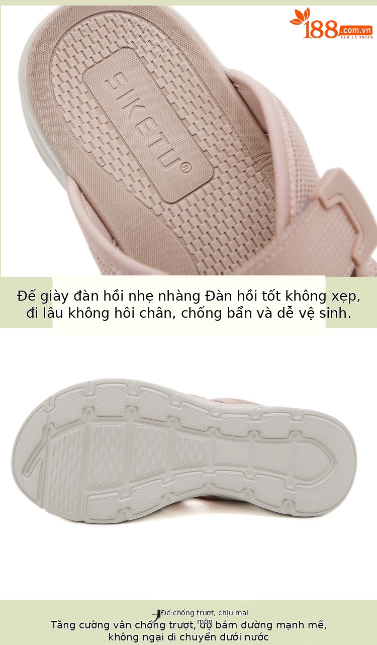 Dép sandal nữ quai chữ V đế dày thể thao co giãn size lớn — Màu đen, Màu hồng, Màu mơ chi tiết 3