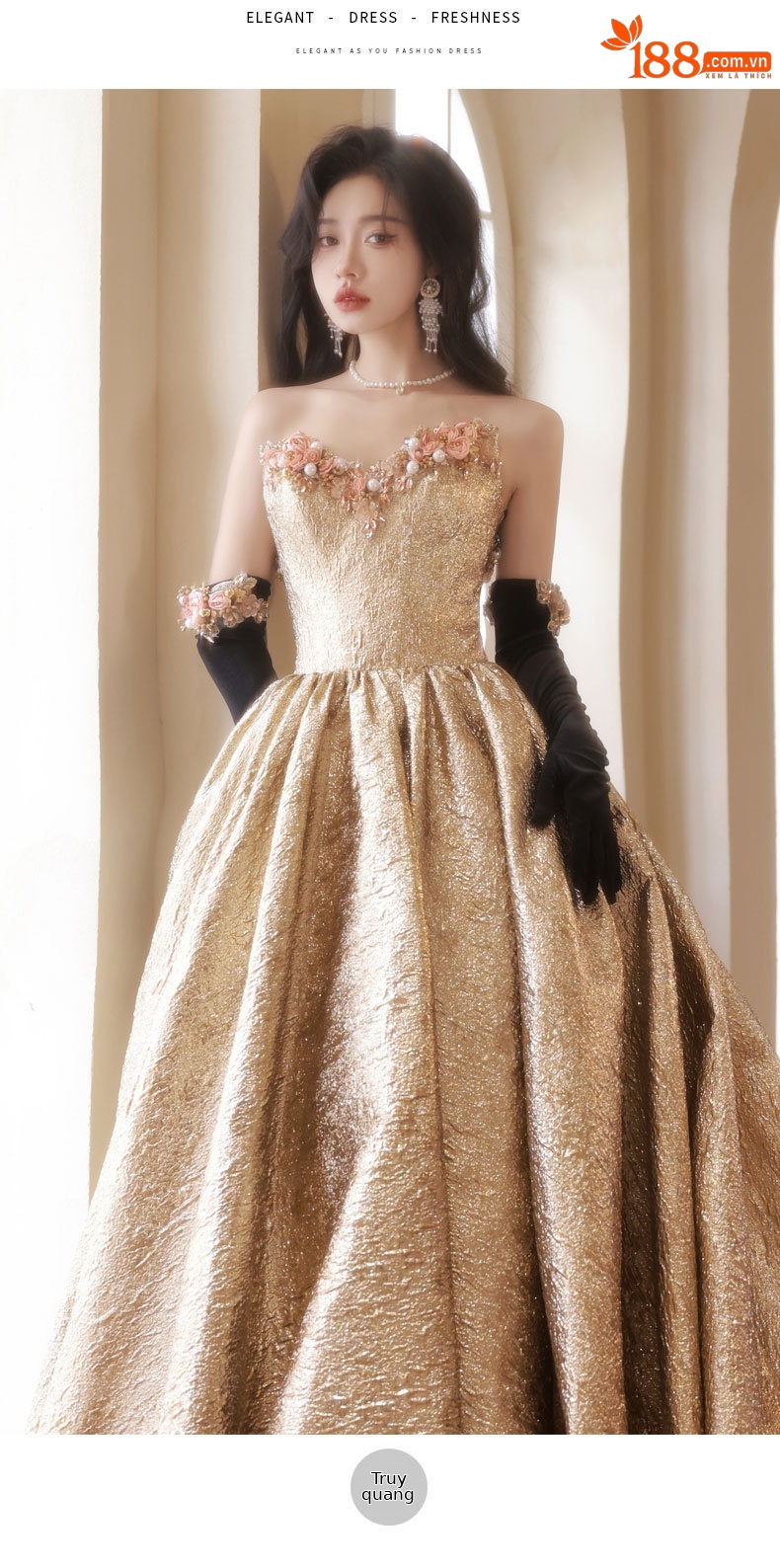 Đầm dạ hội ôm body dáng dài, thiết kế cổ V sâu, tay sát nách, phong cách vintage — Vàng Qidi (không bao gồm găng tay), Màu vàng cộng với găng tay chi tiết 9