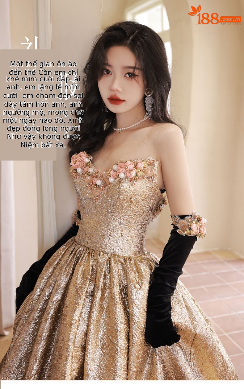 Đầm dạ hội ôm body dáng dài, thiết kế cổ V sâu, tay sát nách, phong cách vintage — Vàng Qidi (không bao gồm găng tay), Màu vàng cộng với găng tay chi tiết 1