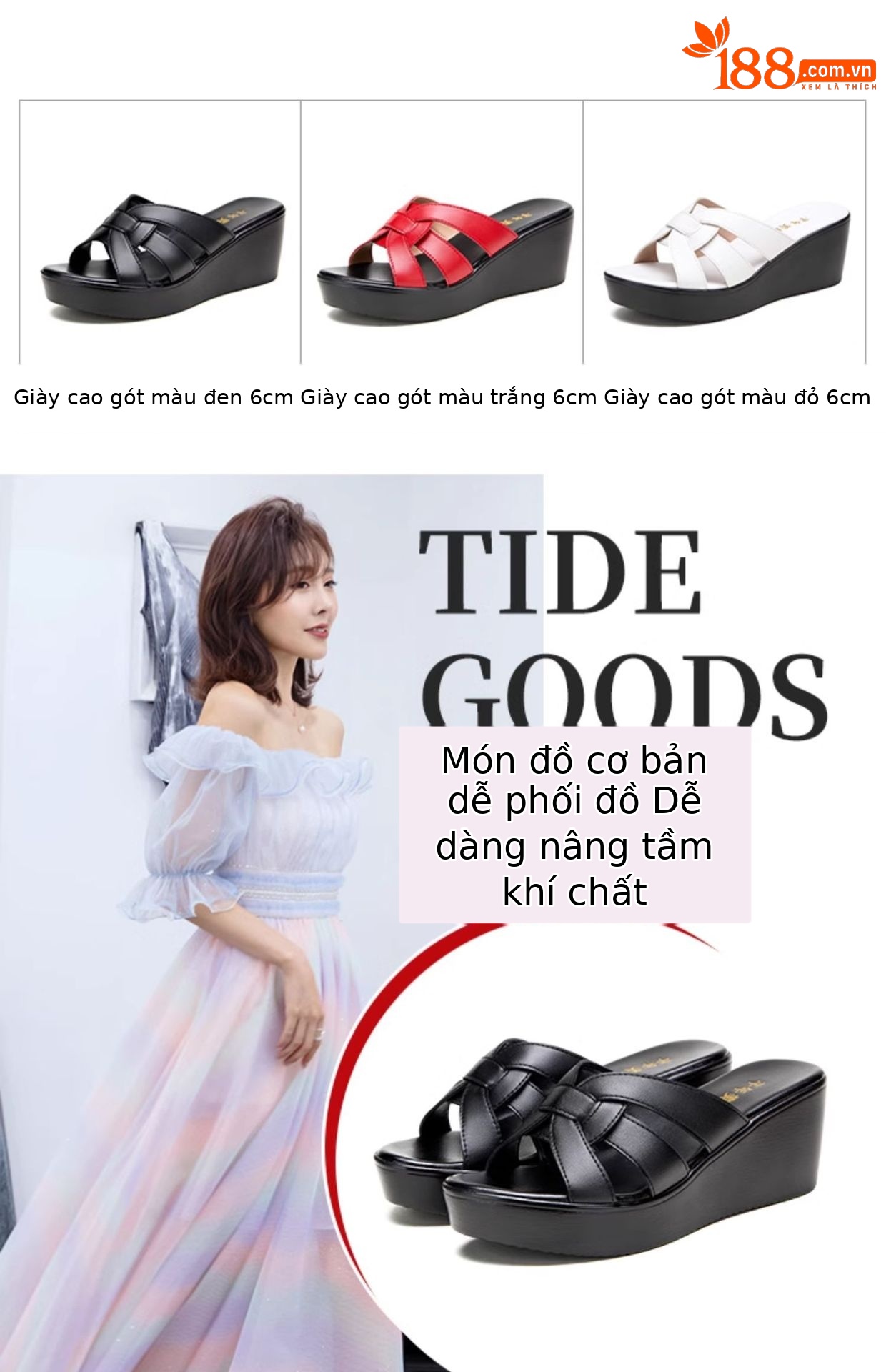 Dép sandal nữ xỏ ngón đế xuồng mềm, hở mũi, platform 6 cm, mới hè 2025 — Màu đen 6cm, Màu trắng 6cm, Màu đỏ 6cm chi tiết 4