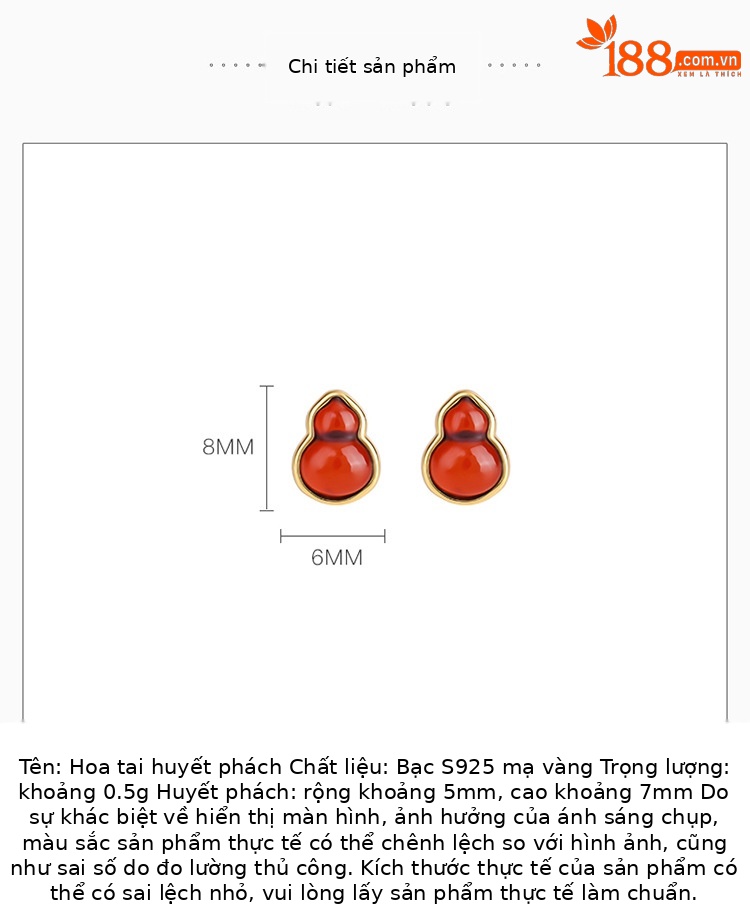 Bông tai bạc S925 mạ vàng hình hươu đính hổ phách máu cổ điển — Kiểu màu bạc chi tiết 2