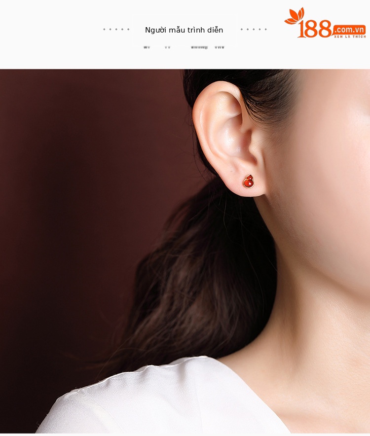 Bông tai bạc S925 mạ vàng hình hươu đính hổ phách máu cổ điển — Kiểu màu bạc chi tiết 5
