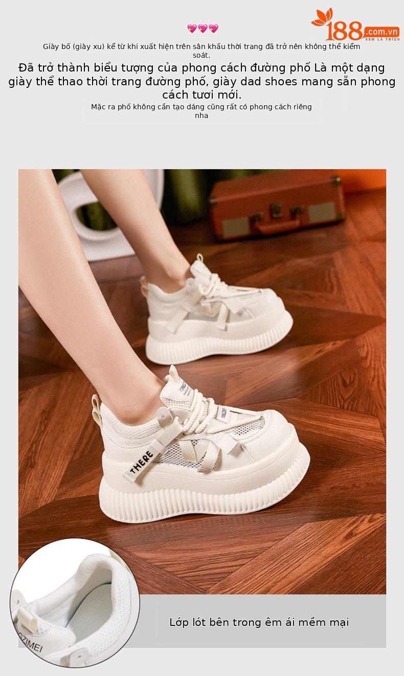 Giày platform nữ đế xuồng cao gót 8cm, dây buộc lưới thoáng khí — Len sạch, Đen chi tiết 4