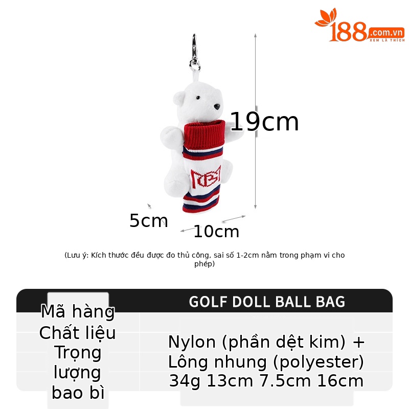Túi đựng bóng golf PGM mini hình thú kẹp búp bê, chứa 2 quả, nhỏ gọn nhẹ — QJ004-bộ bóng gấu, QJ006-Thỏ