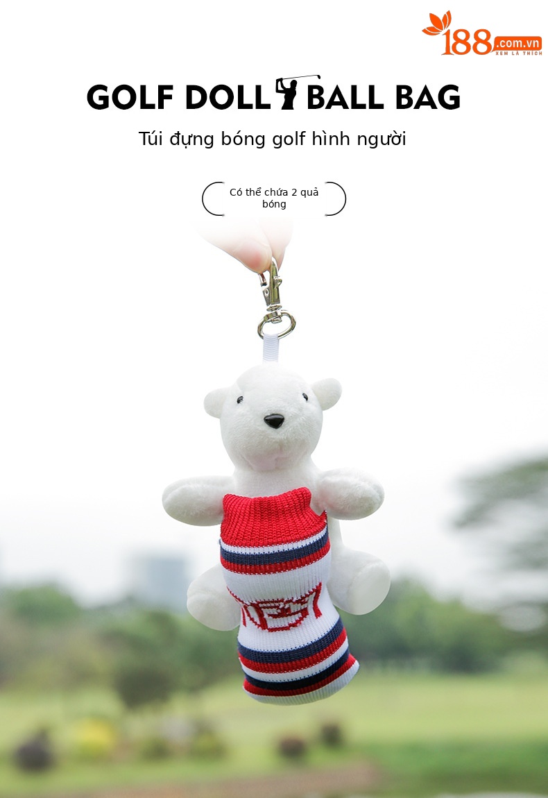 Túi đựng bóng golf PGM mini hình thú kẹp búp bê, chứa 2 quả, nhỏ gọn nhẹ — QJ004-bộ bóng gấu, QJ006-Thỏ chi tiết 2