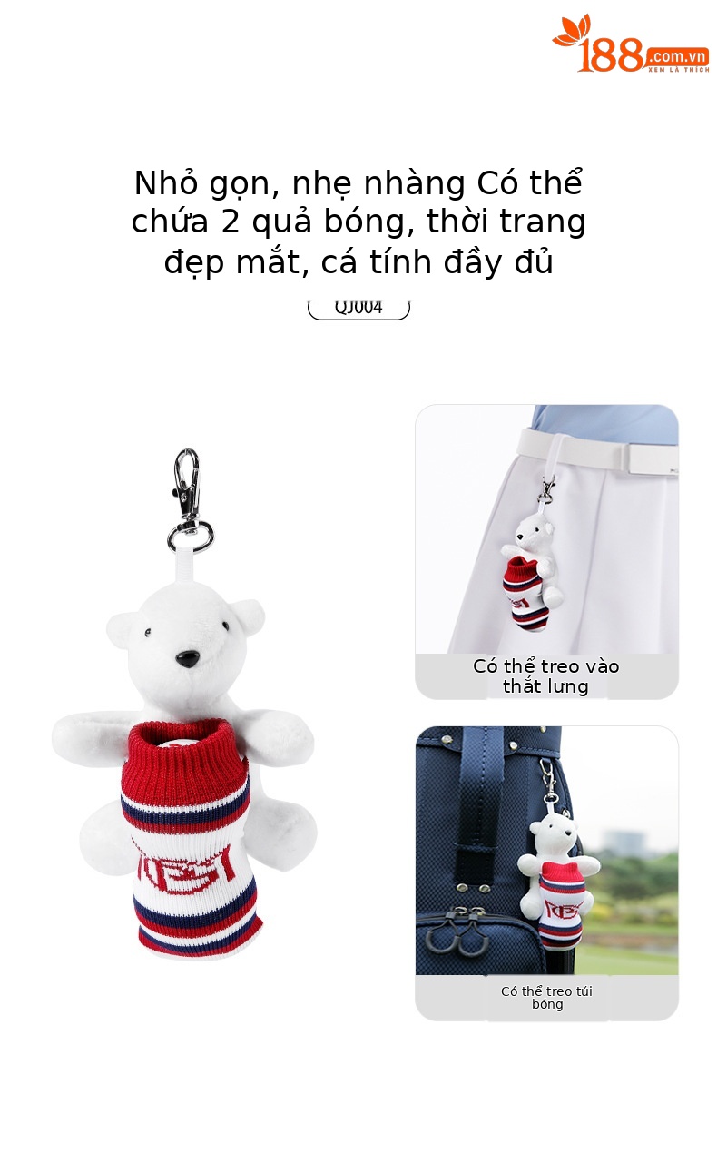 Túi đựng bóng golf PGM mini hình thú kẹp búp bê, chứa 2 quả, nhỏ gọn nhẹ — QJ004-bộ bóng gấu, QJ006-Thỏ chi tiết 3
