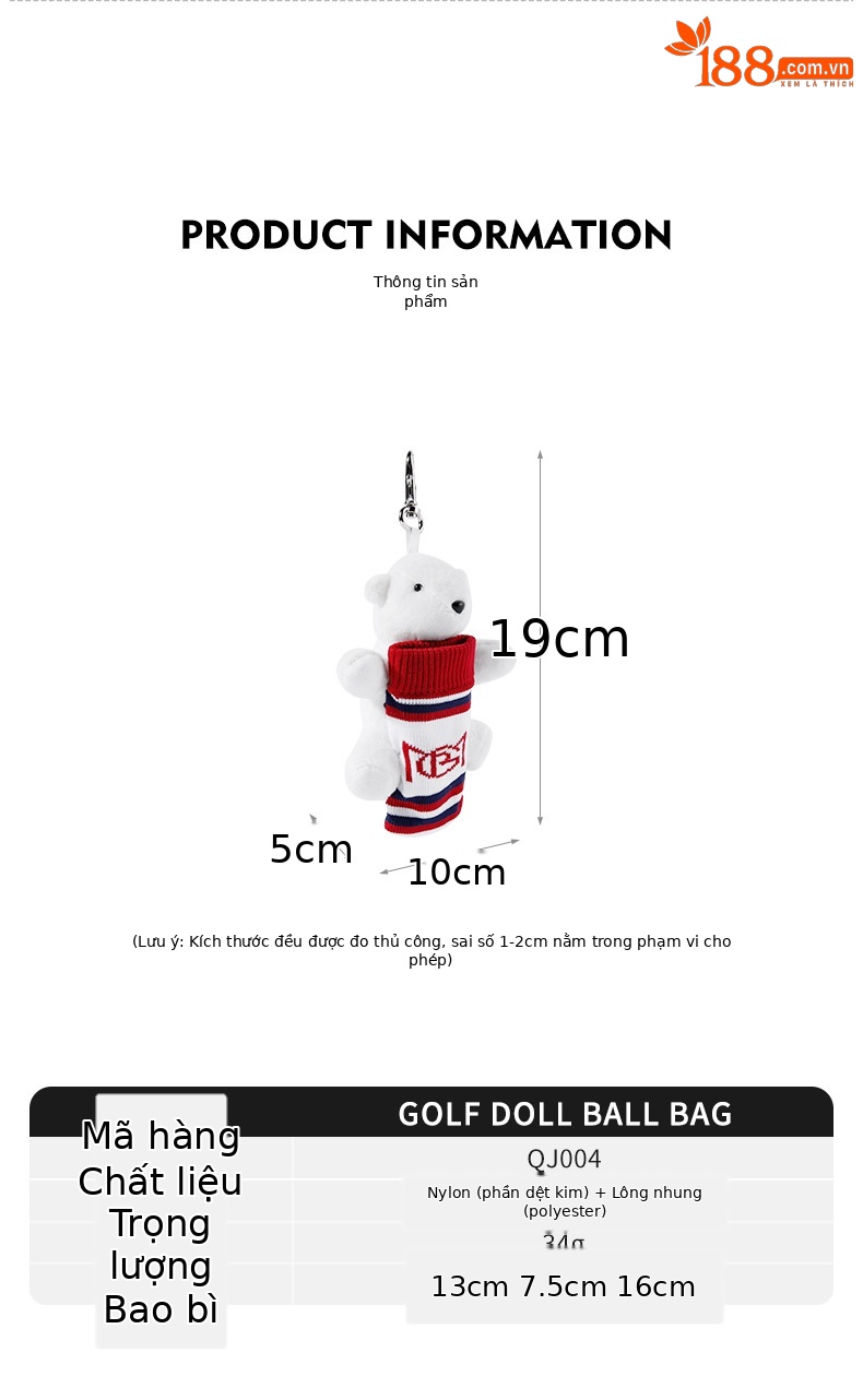 Túi đựng bóng golf PGM mini hình thú kẹp búp bê, chứa 2 quả, nhỏ gọn nhẹ — QJ004-bộ bóng gấu, QJ006-Thỏ chi tiết 4