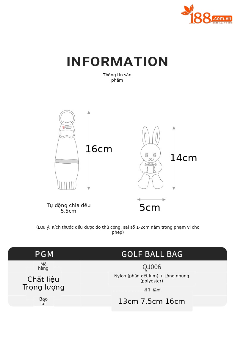 Túi đựng bóng golf PGM mini hình thú kẹp búp bê, chứa 2 quả, nhỏ gọn nhẹ — QJ004-bộ bóng gấu, QJ006-Thỏ chi tiết 20