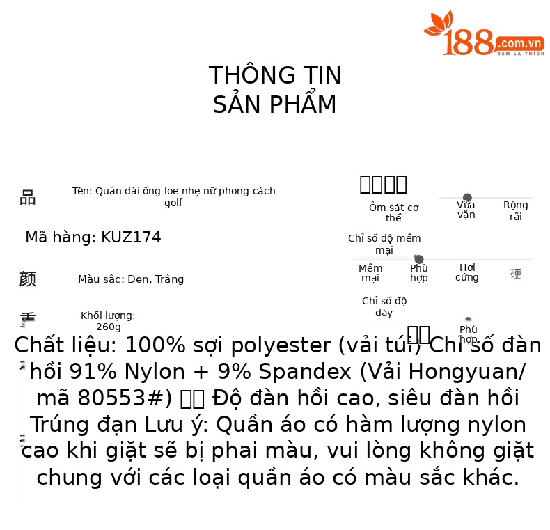 Quần golf nữ ống loe PGM phiên bản Hàn Quốc, thiết kế micro loe tôn dáng — KUZ174-Quần trắng [Micro loe/mỏng/cao], KUZ174-Quần đen [Micro loe/mỏng/cao] chi tiết 2