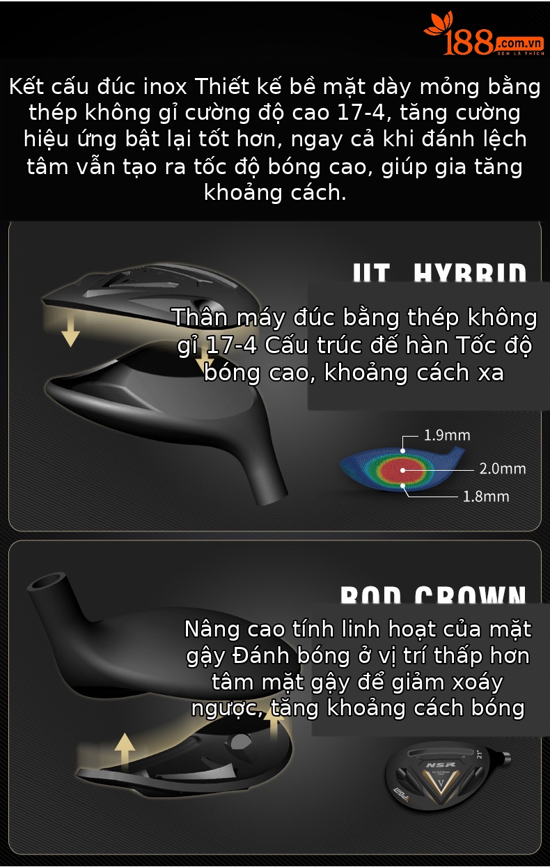 Gậy golf driver PGM NSR V số 1 đầu titan trọng tâm thấp — #1 trục carbon hạng R bằng gỗ [với ống bọc đầu], # Số 3 trục carbon loại R bằng gỗ [với đầu ống], #5 trục carbon loại R bằng gỗ [với đầu ống], # 4H thanh sắt trục carbon hạng R [với vỏ đầu] chi tiết 6