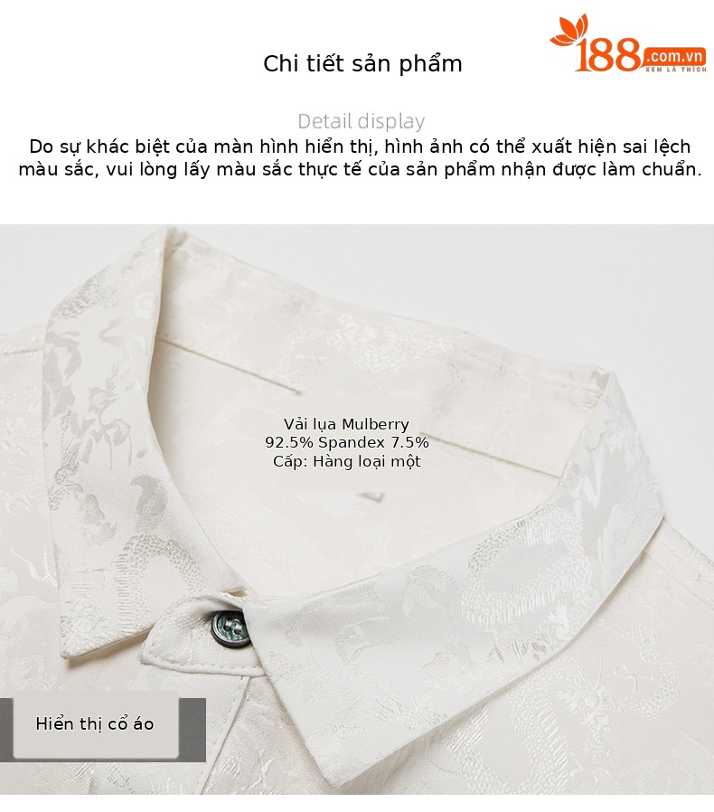 Áo polo nam tay ngắn cổ lật chất lụa dâu tằm mùa hè — Trắng be 6126 chi tiết 11
